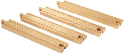 BRIO World 33341-4 Piece Long Straight Wooden Train Tracks | Expandable & Compatible Railway Set | Engineered for Kids Ages 3 and Up | FSC Certified Materials