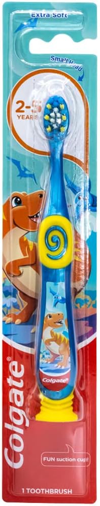 Colgate Dinosaur Toothbrush for Children with Suction Cup, Kids 2-5 Years Old, Extra Soft - 1 Count