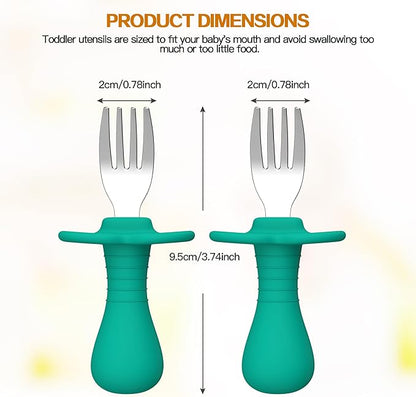 4 Pieces Toddler Forks Baby Forks, Kids Silverware Set with Silicone Handle, 18/8 Stainless Steel Children Safe Forks, BPA Free, Anti-Choke Design, Fork Cutlery Set For Kids