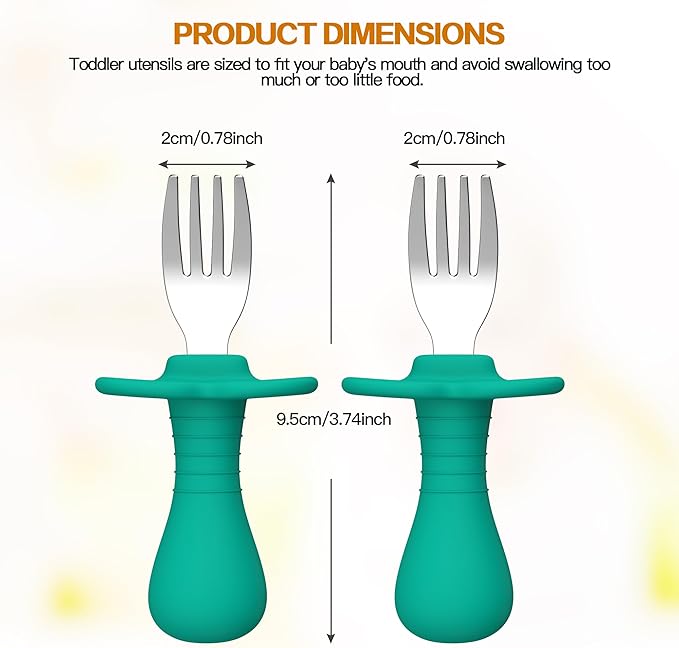 4 Pieces Toddler Forks Baby Forks, Kids Silverware Set with Silicone Handle, 18/8 Stainless Steel Children Safe Forks, BPA Free, Anti-Choke Design, Fork Cutlery Set For Kids