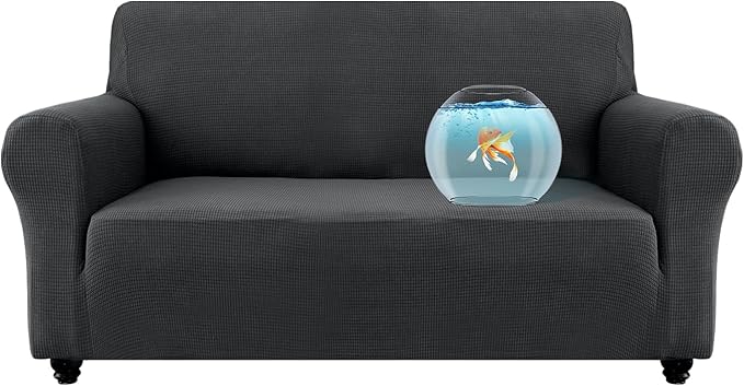 100% Waterproof Jacquard Fabric Couch Cover, Dual Layer with TPU Film, Leakproof High Elasticity Non-Slip Washable Furniture Protector for Pets, Dogs, Cats and Kids (Loveseat,Gray)