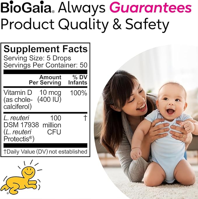 BioGaia Baby Probiotic Drops - Colic & Gas Relief + Vitamin D, 50-Day Supply