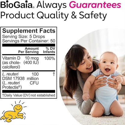 BioGaia Baby Probiotic Drops - Colic & Gas Relief + Vitamin D, 50-Day Supply