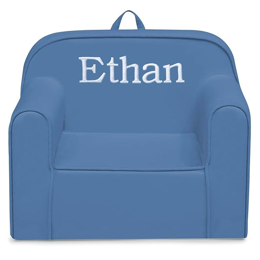 Delta Children Personalized Cozee Chair - Customize with Name – Foam Kids Chair for Ages 18 Months and Up, Indigo