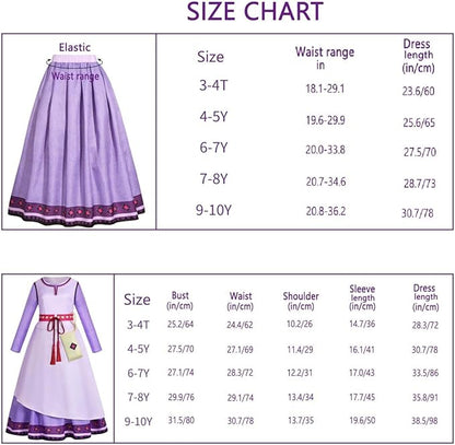 Wish Princess Asha Costume Girls Kids Movie Cosplay Outfit Purple Dress with Accessories Christmas Birthday Party
