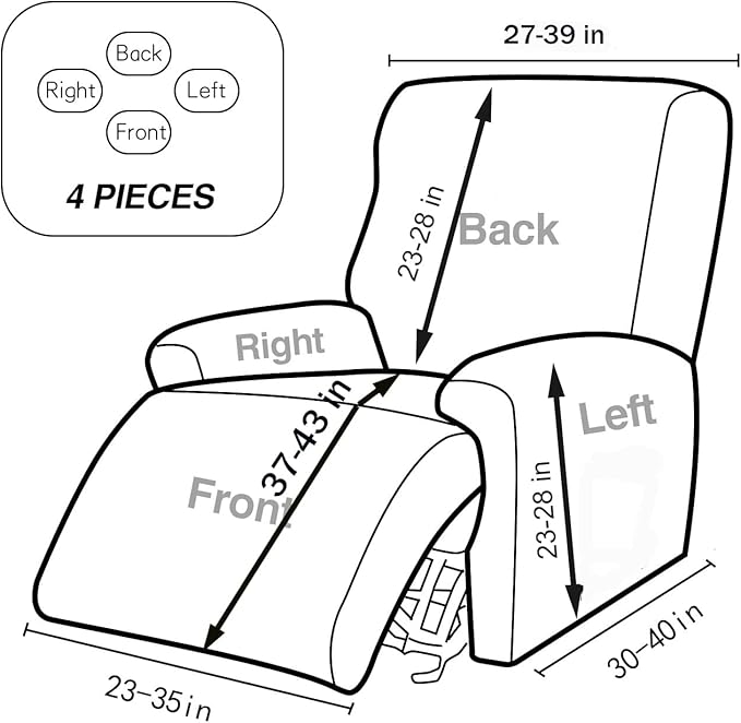 NILUOH Stretch Recliner Cover 4 Pieces Electric Power Lift Recliner Chair Cover Reclining Couch Cover Anti-Slip Fitted Furniture Protector with Side Pocket