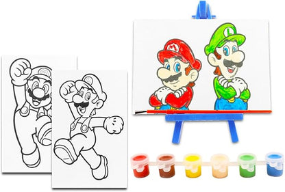 Super Mario Art Set for Kids - Bundle with Mario Art Supplies with Canvases, Easel, Paint Plus Stickers and More | Super Mario Gifts for Boys, Girls