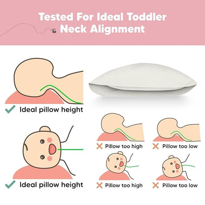 Toddler Pillow with Pillowcase - 13x18 My Little Dreamy Pillow, Organic Cotton Toddler Pillows for Sleeping, Kids Pillow, Travel Pillows, Mini Pillow, Nursery Pillow, Toddler Bed Pillow (Pearl Gray)