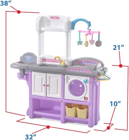 Step2 Love & Care Deluxe Baby Doll Nursery Playset for Kids, Compact Changing Station & Crib, Made of Durable Plastic, Includes Toy Accessories, For Toddlers 2-6 Years Old, Lavender