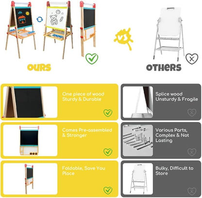 Beipoo All-in-One Art Easel for Kids, Double Sided Wooden Kids Easel, Art Easel for Painting, Toddler Art Easel, Kids Easel with Paper roll Art Easel for Kids Ages 2-4 4-8 8-12