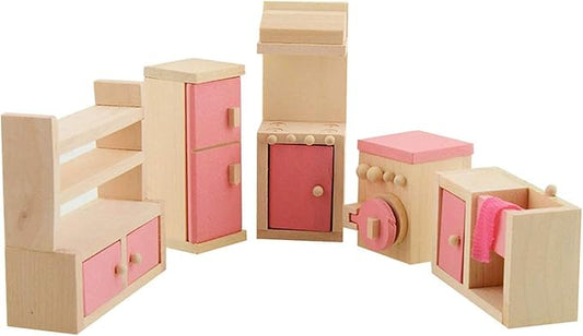 Wooden Doll House Furniture Set Toy for Baby Kids Kitchen Room
