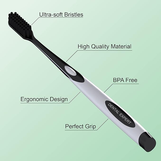 Charcoal Toothbrush Ultra Soft for Sensitive Gums - Teeth Whitening Brush for Adults & Children [Extra Family Pack] - Medium Tip Bristles