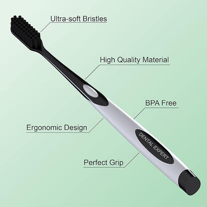 Charcoal Toothbrush Ultra Soft for Sensitive Gums - Teeth Whitening Brush for Adults & Children [Extra Family Pack] - Medium Tip Bristles
