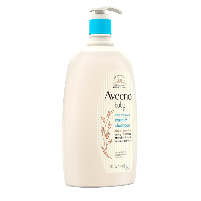 Aveeno Baby Daily Moisture Gentle Bath Wash & Shampoo with Natural Oat Extract, Hypoallergenic 33 fl.