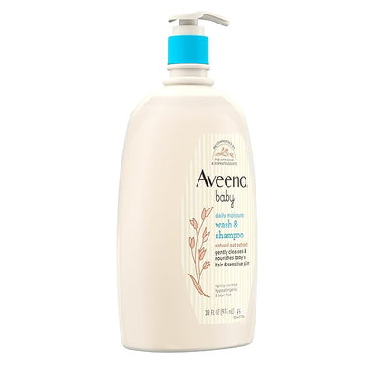 Aveeno Baby Daily Moisture Gentle Bath Wash & Shampoo with Natural Oat Extract, Hypoallergenic 33 fl.