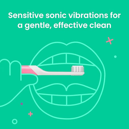 Quip Sonic Toothbrush for Kids with Timer - Includes Extra Brush Head and Travel Cover Mount - Electric, Soft Bristle Refill Head, Rubber Handle, 3 Month Battery Life - Travel Toothbrush - Pink