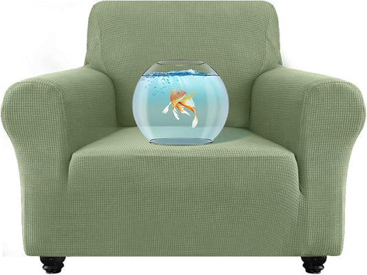 100% Waterproof Jacquard Fabric Couch Cover, Dual Layer with TPU Film, Leakproof High Elasticity Non-Slip Washable Furniture Protector for Pets, Dogs, Cats and Kids (Chair,Grass Green)