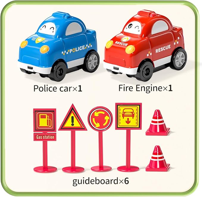 TEMI 48 PCS New Plastic Puzzles, car Tracks playset for Kids Ages 3-5 with 3 Cute Vehicle 4 5 6 Year