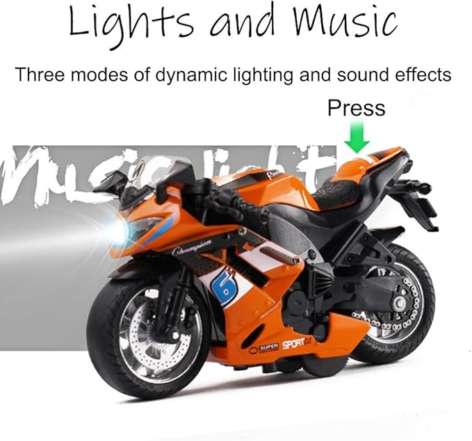 Pull Back Motorcycle Toys, Tiny Gift with Music Lighting 3 4 5 6 7 8