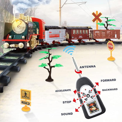 Remote Control Train Set - Electric R/C Train Toy for Kids w/Smokes,Lights & Sound 3 +
