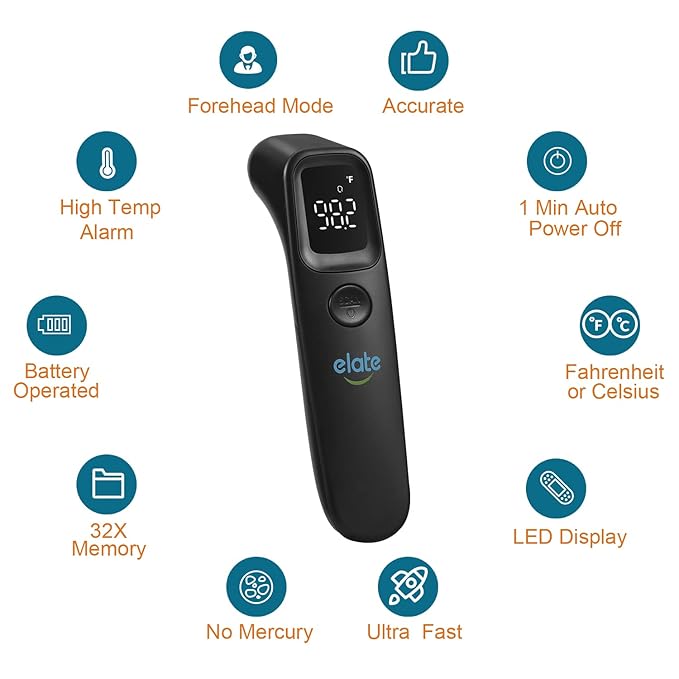 Elate Non-Contact Forehead Thermometer for Adults and Kids, No-Touch Digital Baby Thermometer for Infants/Newborns