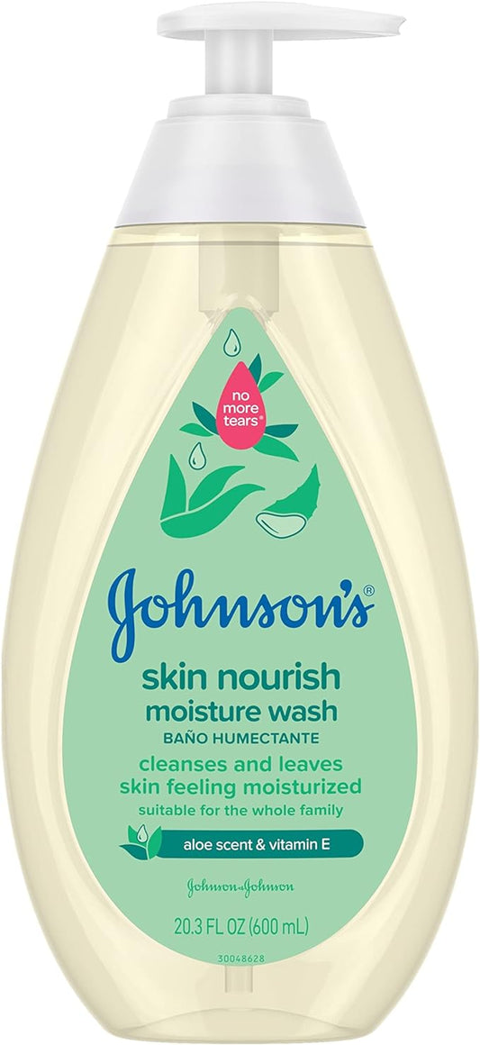 Johnson's Skin Nourishing Moisture Baby Body Wash with Aloe Scent & Vitamin E, Hypoallergenic & Tear Free Bath Wash for The Whole Family 20.3 fl.
