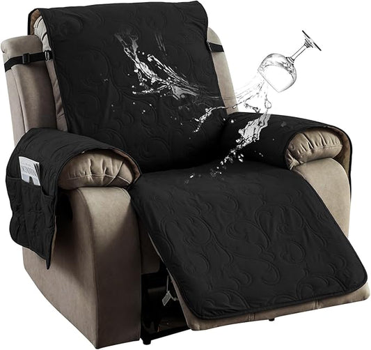100% Waterproof Recliner Chair Cover, Recliner Chair Covers for Reclining Chair, Non-Slip Fabric Recliner Couch Cover for Living Room, for Pets Kids Protector, Washable (Black, 23"Recliner Chair)