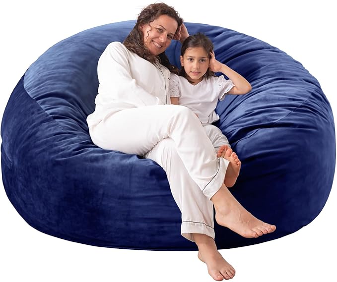 [Removable Outer Cover] Large Bean Bag Chair: 3 ft Memory Foam Bean Bag Chairs for Adults/Kids,Bean Bag Chair with Filler Included,Soft Faux Fur Fabric,Machine Wash,Navy,3 Foot