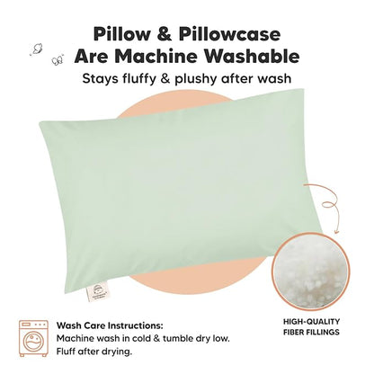 Toddler Pillow with Pillowcase - 13x18 My Little Dreamy Pillow, Organic Cotton Toddler Pillows for Sleeping, Kids Pillow, Travel Pillows, Mini Pillow, Nursery Pillow, Toddler Bed Pillow (Sage)