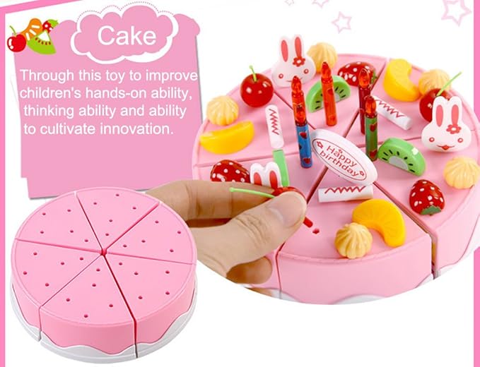 75PCS Birthday Cake Toy DIY Cutting Cake Play Set Kids Play Kitchen Food Pretend Play Cake Toy Best for Girls Birthday Party Gift (75PCS Blue)