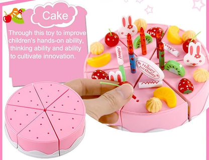 75PCS Birthday Cake Toy DIY Cutting Cake Play Set Kids Play Kitchen Food Pretend Play Cake Toy Best for Girls Birthday Party Gift (75PCS Blue)