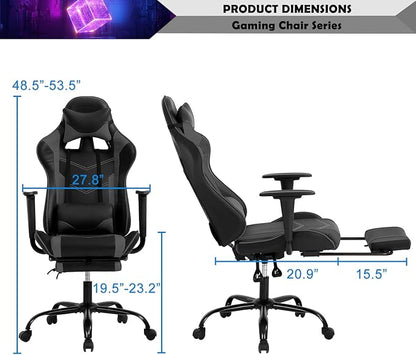PC Gaming Chair Computer Chair PU Leather Recliner with Lumbar Support Headrest,High Back Racing Office Chair Video Gaming Chair Rolling Swivel Task Chair for Kids or Adults,Grey