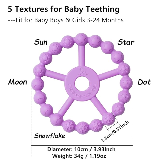 3 Pack Ring Teether, Silicone Teething Ring Toys for Babies 0-6 Months 6-12 Months 12-24 Months,
