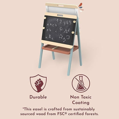 SPEEDY MONKEY Adjustable Wooden Easel for Kids, Double-Sided Chalkboard & Magnetic Whiteboard, Learning Toy for Children, Ideal Holiday Gift for Birthdays