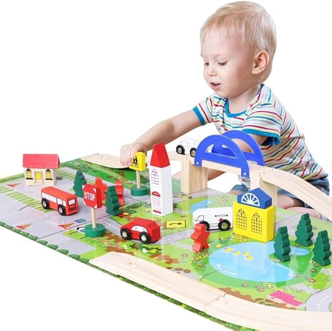 Wooden Train Tracks Set - 51Pcs Train Track Expansion Pack 3 4 5 6