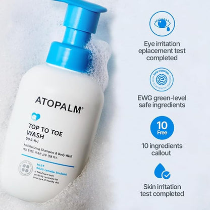 ATOPALM Top to Toe Baby Wash & Shampoo, Sulfate-Free 10.1 Fl 300ml