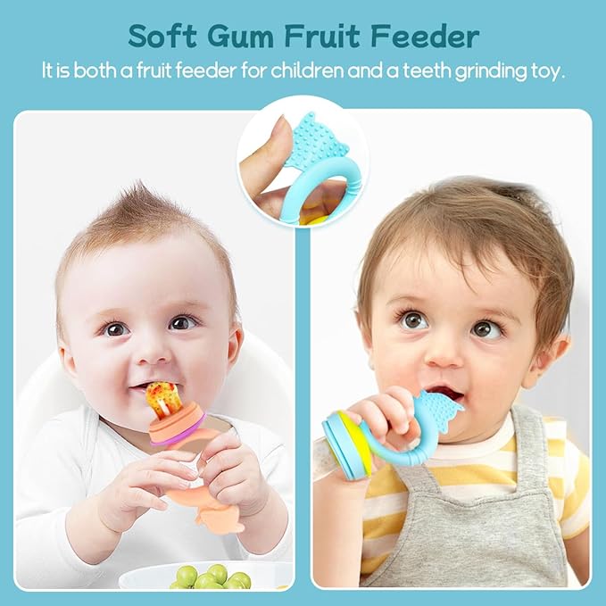 Baby Solids/Frozen Fruit Feeder Pacifier, Infant Teether Toy 4M+ 2-Pack (Dolphin