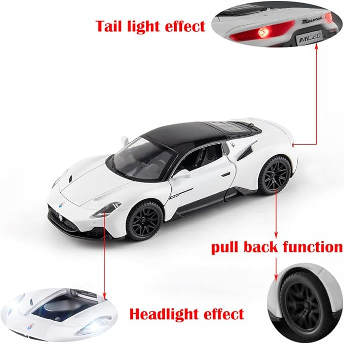 Alloy Collectible White MC20 Toy Cars Model Pull Back Vehicles