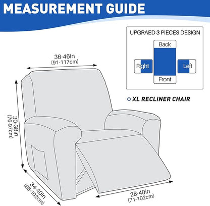 MAXIJIN Waterproof Recliner Covers for Large Recliner 3 Pieces Oversized Recliner Chair Covers, Washable Lazy Boy Reclining Slipcovers with Pockets for Pet, Kids (XL Recliner, Dark Gray)