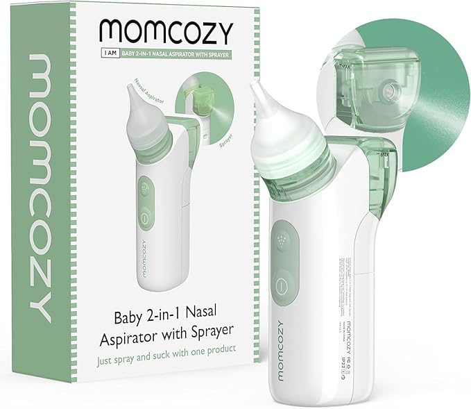 Momcozy 2-in-1 Baby Nasal Aspirator with Nasal Spray, Electric Nasal Aspirator for Baby 2 Tips BN005