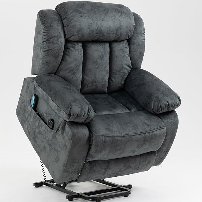 FANYE Electric Power Lift Recliner Chair for Elderly W/Massage and Heat, 2 Remote Controllers Infinite Positions Large Velvet Upholstery Recliner&Armchair W/Side Pockets for Living Room
