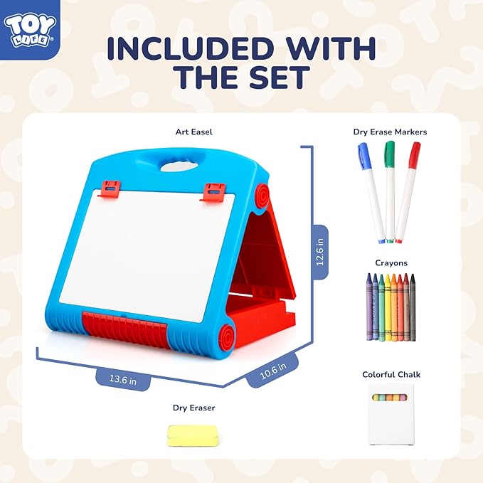 STEAM Life Tabletop Easel for Kids Art Easel for Kids 3 4 5 Toddler Art Easel Board for Kids Chalkboard White Board for Kids Easel Set Dry Erase Board Portable Desktop Easel Painting Easel for Kids