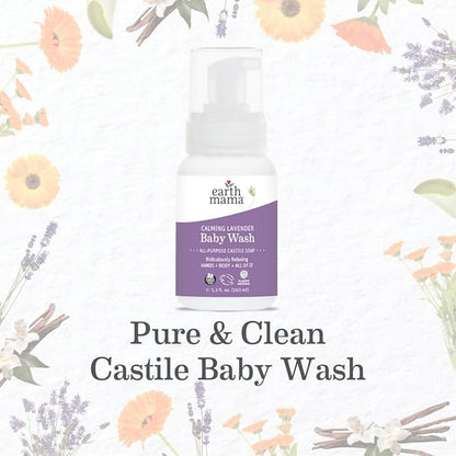 Earth Mama Calming Lavender Baby Wash Liquid Foaming Hand Soap, Organic All-Purpose Lavender Body Wash for Sensitive Skin 5.3Fl Oz (2PK)