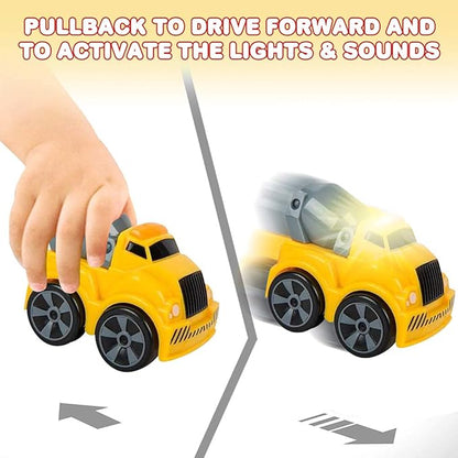 ArtCreativity 3.5 Inch Pull Back Construction Vehicle Set with Lights & Sound, Set of 3