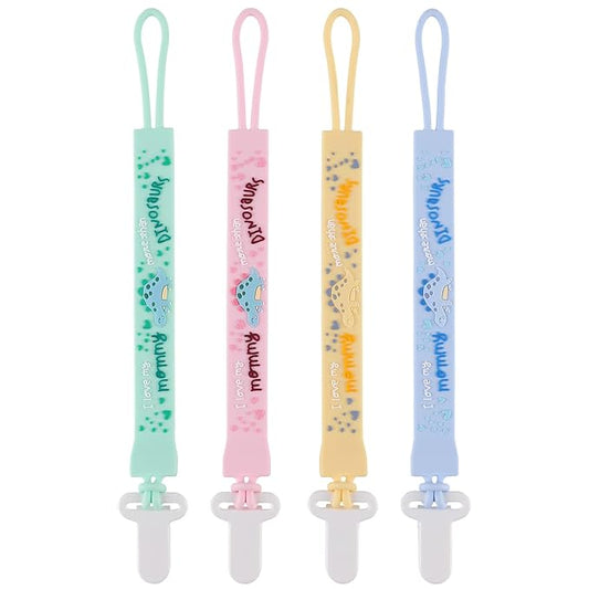 4-Pack Silicone Pacifier Clips with One-Piece Beads for Baby Boys and Girls - Flexible and Rust-Free Holders for Teething Relief and Baby Essentials, Safe for Newborns (Flat