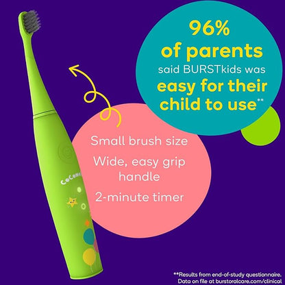 BURST Genuine Replacement Heads for Kids Electric Toothbrush (Green/3 Pack) | Perfect Fit | Ultra Soft Bristles | 9 Months of Supply