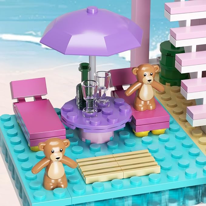 MindBox Girls Seaside Villa Building Blocks,812pcs Beach House Building Toys for Kids Age 8+，Mini Brick