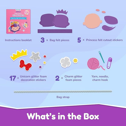 Bloomingo Art & Craft Kit - Princess Sling Bag: Fun Mess Free Arts & Craft Kit for Kids; Design Your Own Magical DIY Craft Bag; Birthday Gift for Girls & Boys Multicolor