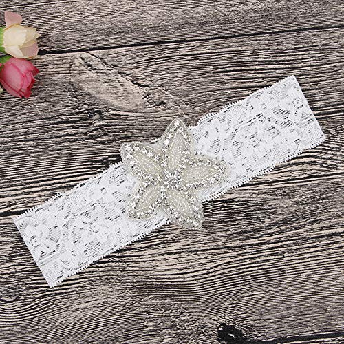 Nishine Girls White Rhinestone Flower Headband Pack Baby Christening Baptism Star-2 Pack)