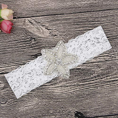 Nishine Girls White Rhinestone Flower Headband Pack Baby Christening Baptism Star-2 Pack)